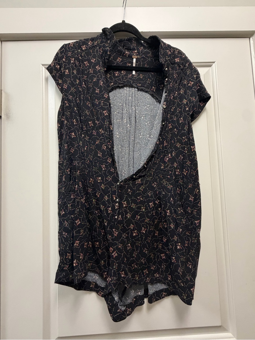 Free People Black Floral Short-Sleeve Romper
